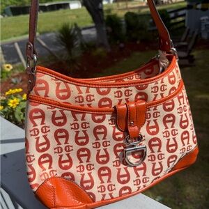 Etienne Aigner Orange and Cream Shoulder Bag with Hobo Style